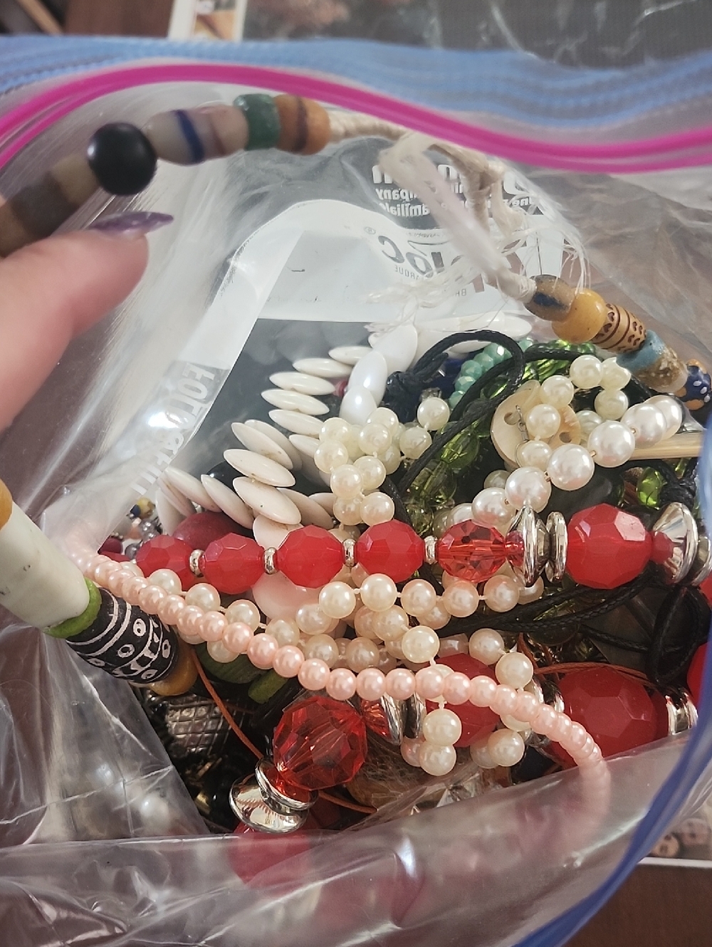 Mixed Beaded Bracelet and Necklace Lot - Red, White, Pink, Green Accents